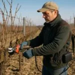 viticulteur en train de tailler une vigne avec un secateur electrique