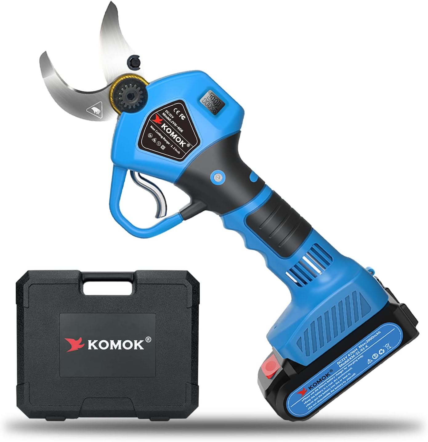 Sécateur électrique Professionnel 30mm - Moteur Brushless 1000W - 2 Batteries 2000mAh - Compteur De Coupe LED - Compatible Batteries Makita 18V - 10